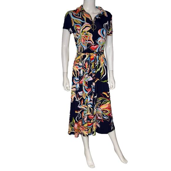 MSK Women's Floral Printed Short-Sleeve Tie-Waist Jersey Dress Sz M - Picture 2 of 9